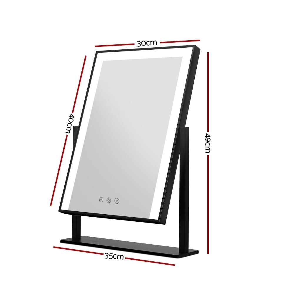 Makeup Mirror 30x40cm Hollywood Vanity with LED Light Rotation Black with touch controls and adjustable stand
