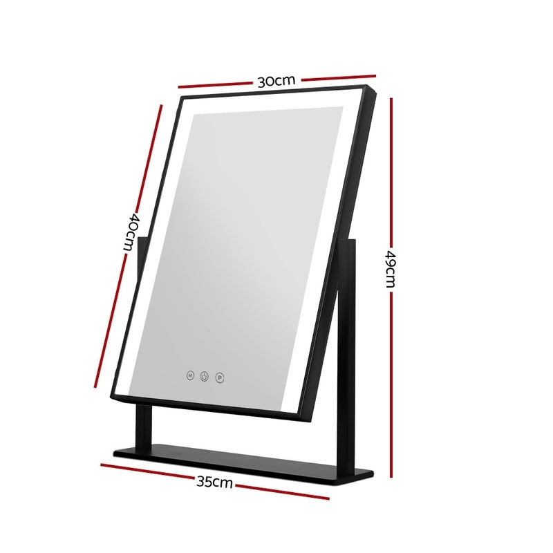 Makeup Mirror 30x40cm Hollywood Vanity with LED Light Rotation Black with touch controls and adjustable stand