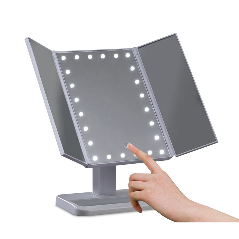 Makeup Mirror with 24 LED light Tri-fold Dimmable Tabletop Storage-3