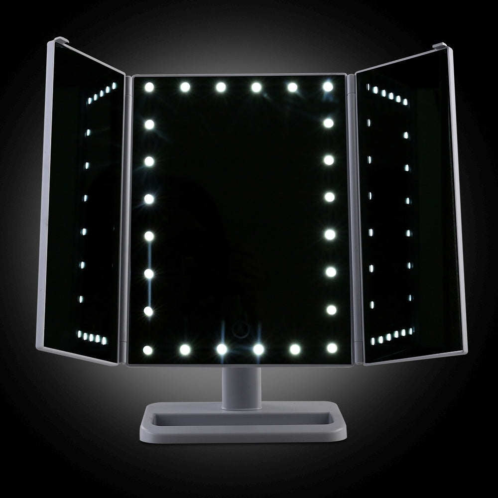 Makeup Mirror with 24 LED light Tri-fold Dimmable Tabletop Storage-4