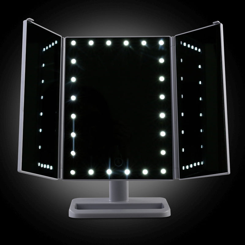 Makeup Mirror with 24 LED light Tri-fold Dimmable Tabletop Storage-4