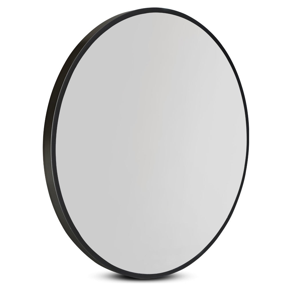 Wall Mirror Makeup 50cm Home Decor Framed Mirrors Bathroom Round Black with sleek black frame and 3.2mm thickness viewed at angle