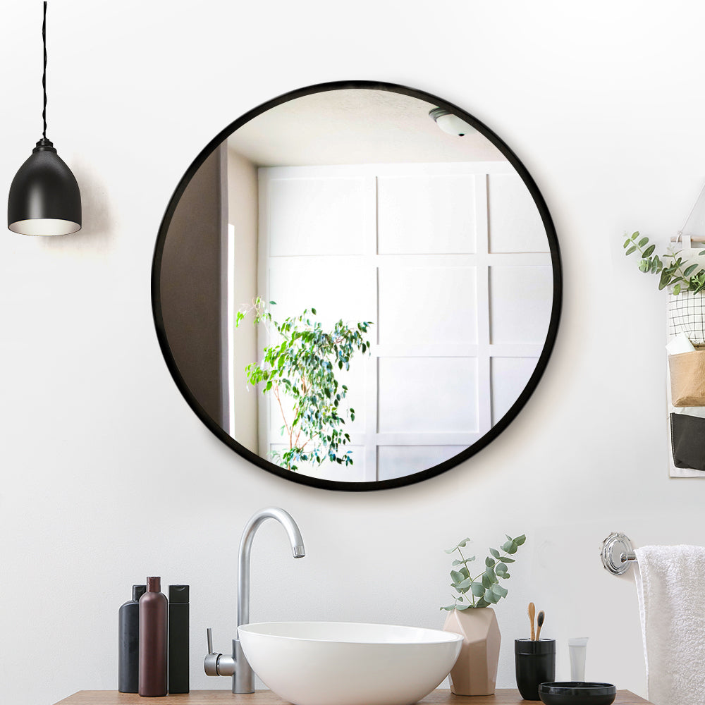 Wall Mirror Makeup 60cm Home Decor Framed Mirrors Bathroom Round Black-7