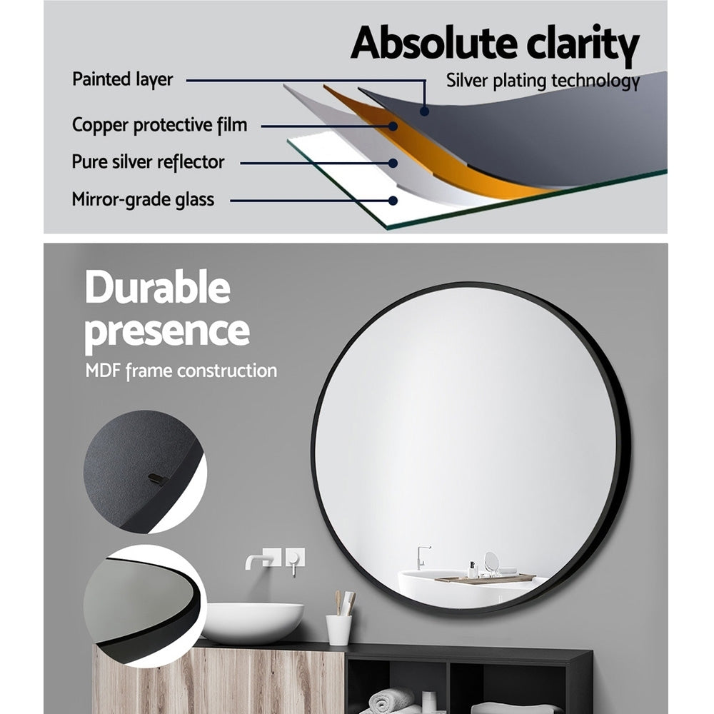 Wall Mirror Makeup 70cm Home Decor Framed Mirrors Bathroom Round Black