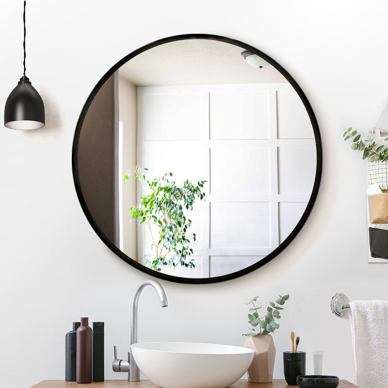 Wall Mirror Makeup 80cm Home Decor Framed Mirrors Bathroom Round Black-7