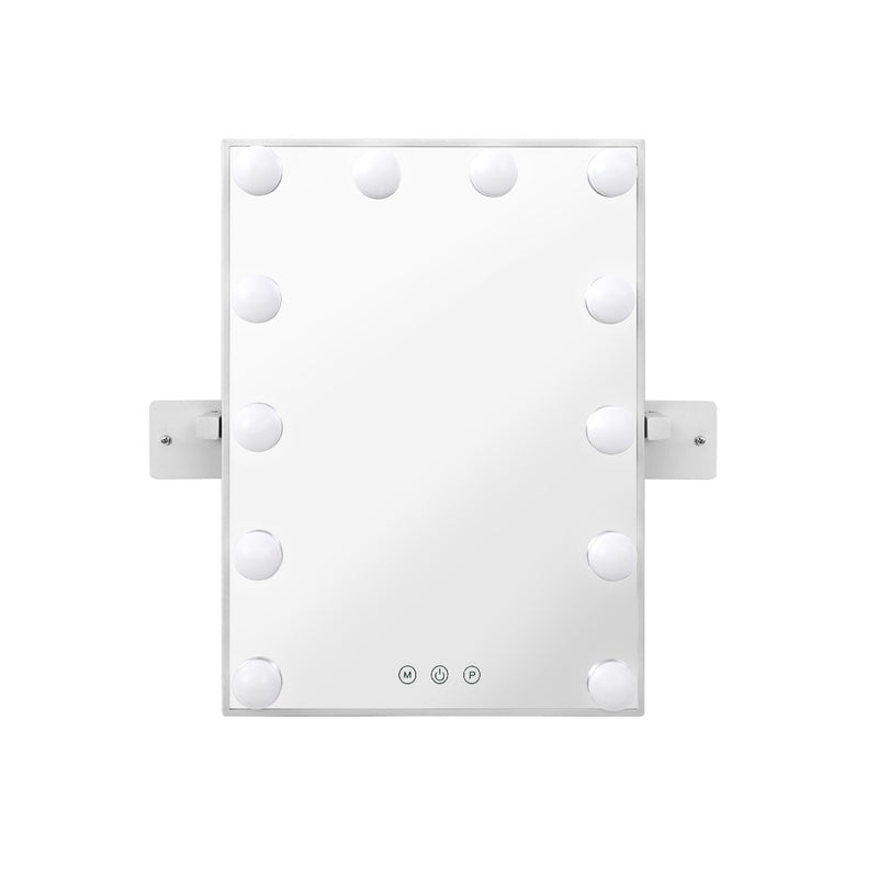 Hollywood Wall mirror Makeup Mirror With Light Vanity 12 LED Bulbs with adjustable lights and metal frame on white background.