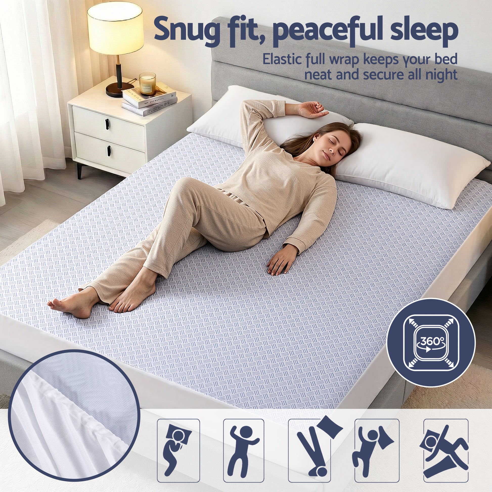 Cooling Mattress Protector Waterproof Deep Pocket Fitted Cover Double-7