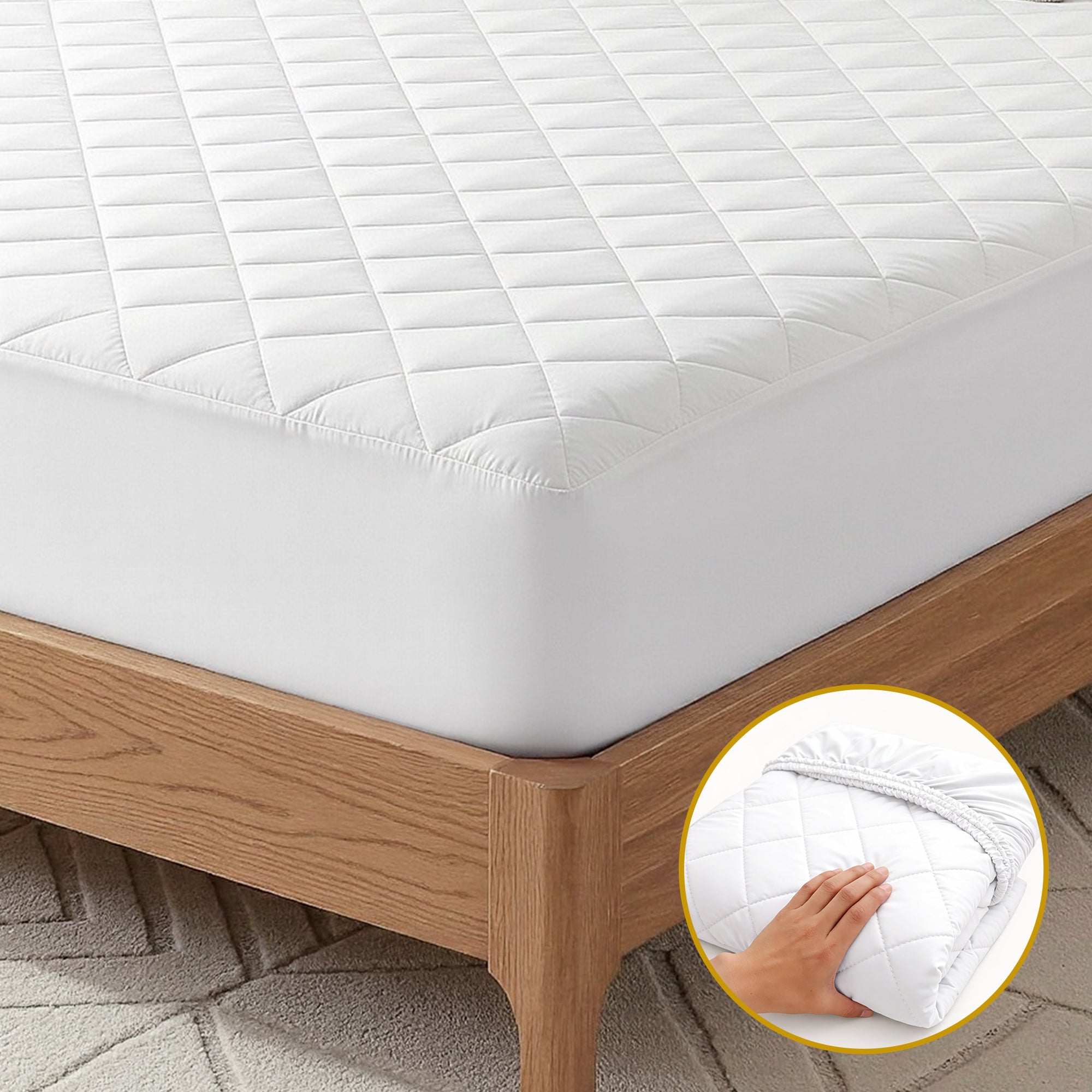 Waterproof Mattress Protector 100% Cotton Quilted Fitted Cover Double