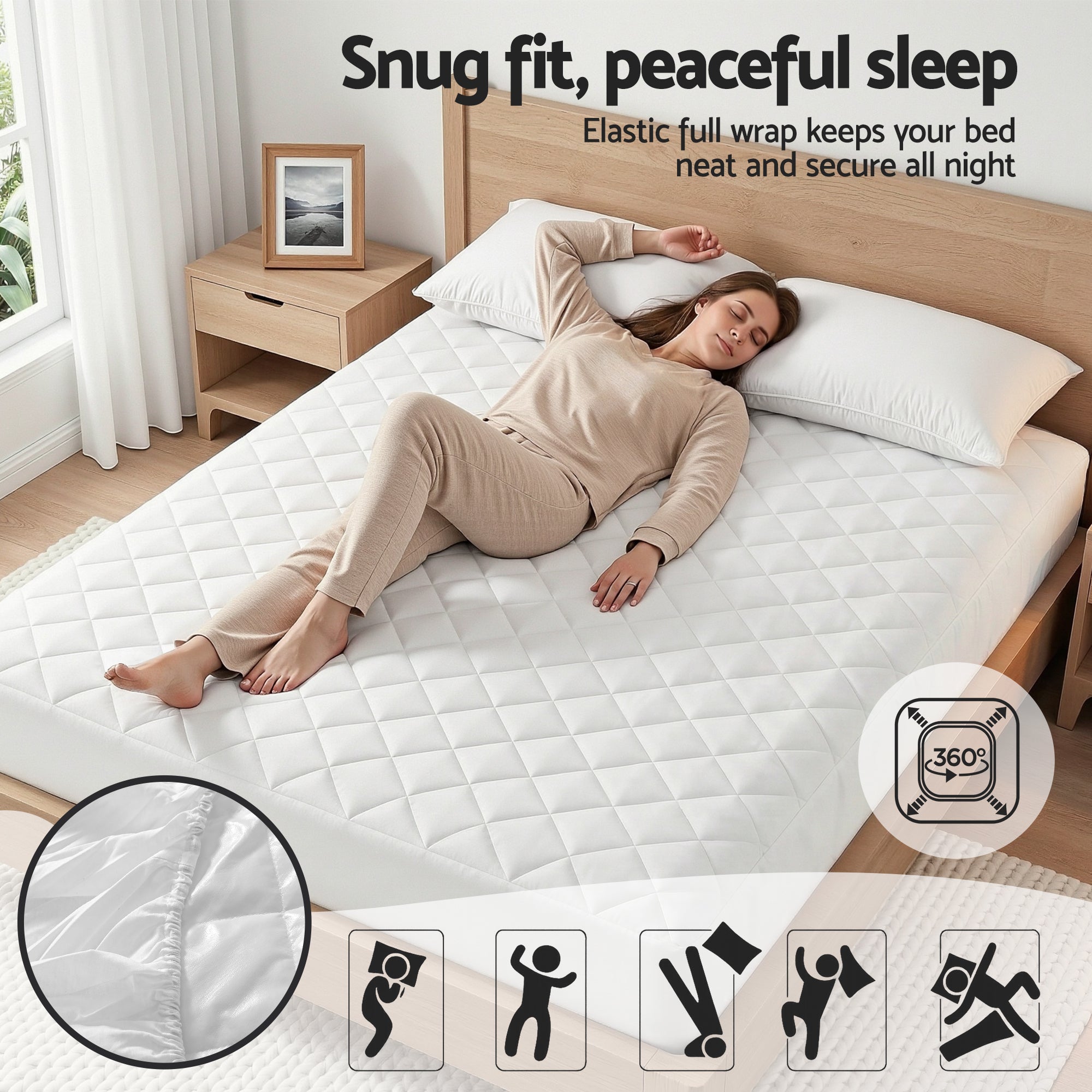 Waterproof Mattress Protector 100% Cotton Quilted Fitted Cover Double