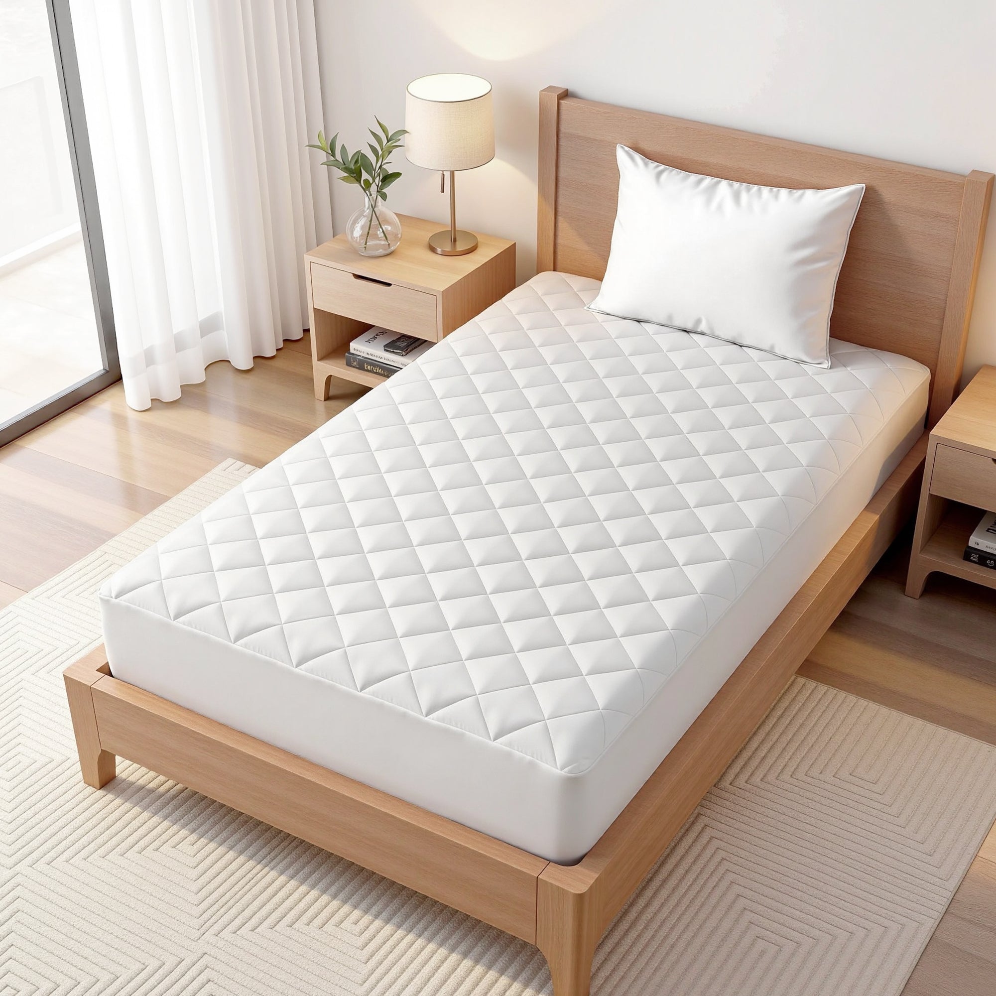 Waterproof Mattress Protector 100% Cotton Quilted Fitted Cover King Single
