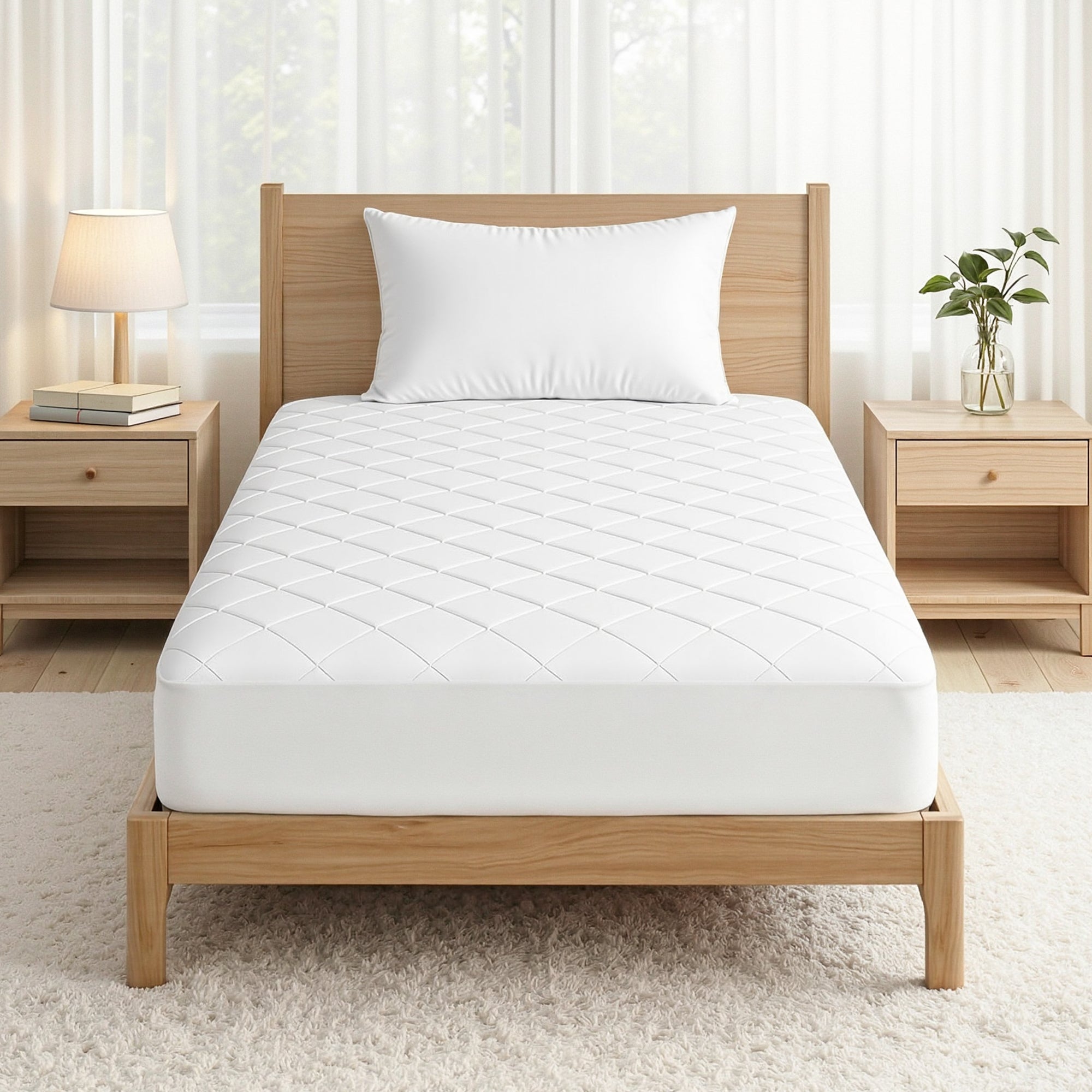 Waterproof Mattress Protector 100% Cotton Quilted Fitted Cover King Single