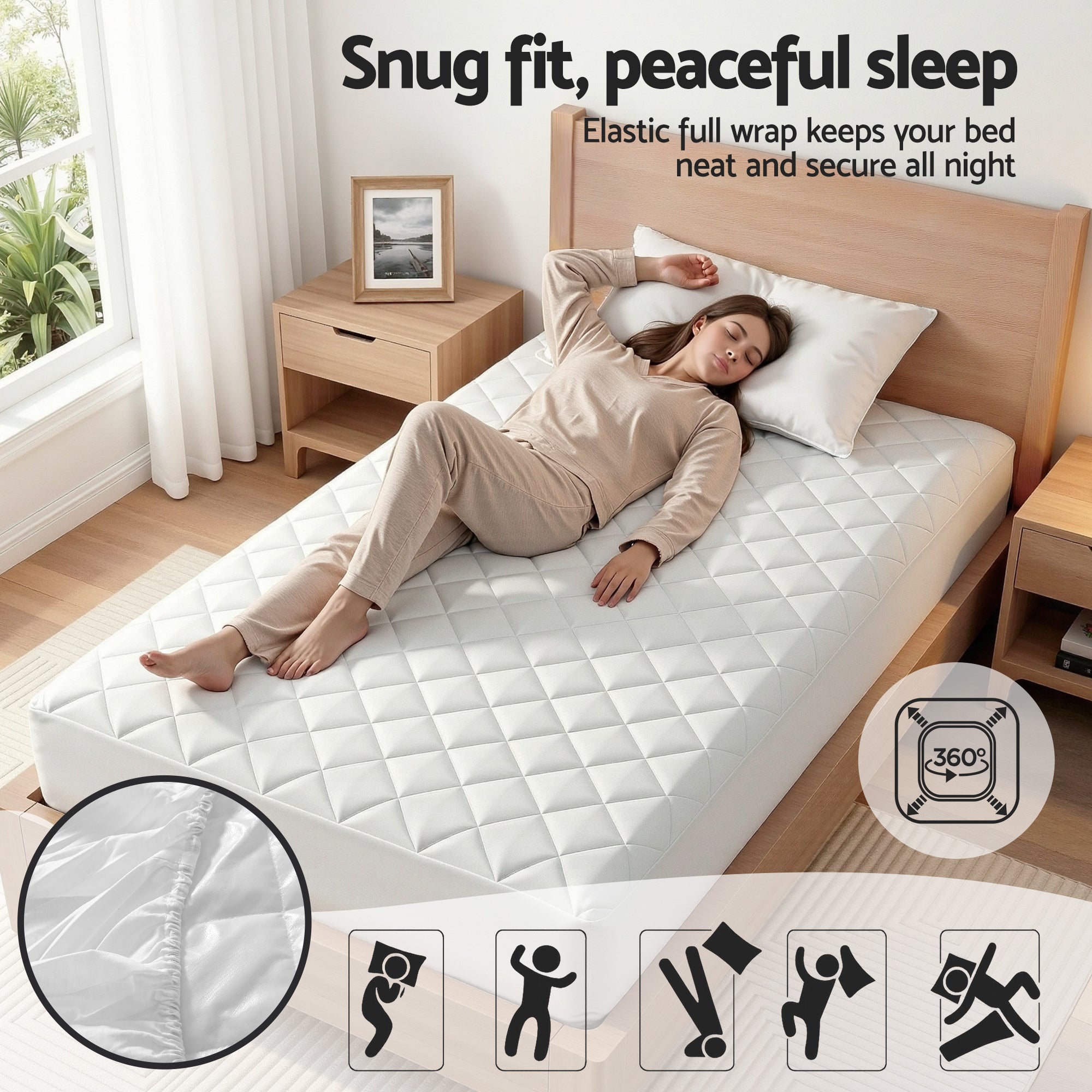 Waterproof Mattress Protector 100% Cotton Quilted Fitted Cover Single