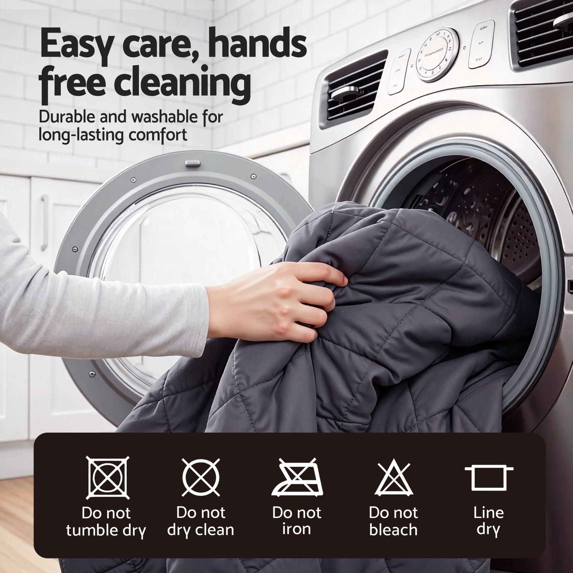 Water-Resistant Mattress Protector Microfiber 360° Fit Double being loaded into washing machine showing easy care and washable features