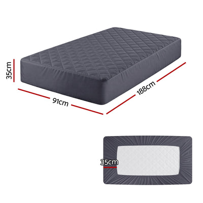 Water-Resistant Mattress Protector Microfiber 35cm 360° Fit Single in dark gray with quilted surface and fitted edges