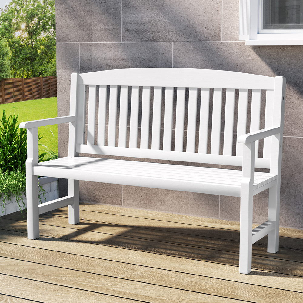Outdoor Garden Bench Wooden 2 Seater Lounge Chair Patio Furniture White