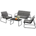 4-Piece Outdoor Lounge Set – Black Steel Frame with Glass Table