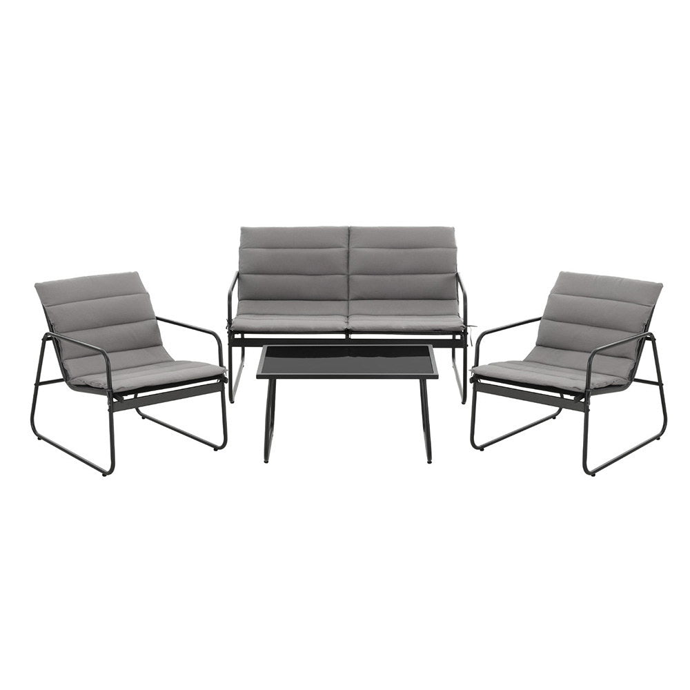 4-Piece Outdoor Lounge Set – Black Steel Frame with Glass Table
