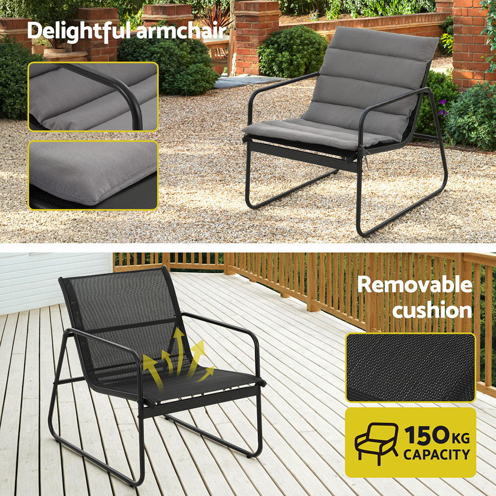4-Piece Outdoor Lounge Set – Black Steel Frame with Glass Table