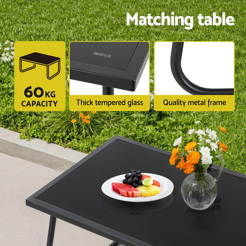 4-Piece Outdoor Lounge Set – Black Steel Frame with Glass Table