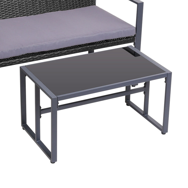 4 PCS Outdoor Sofa Set Rattan Furniture with Storage Cover Chairs Black-3