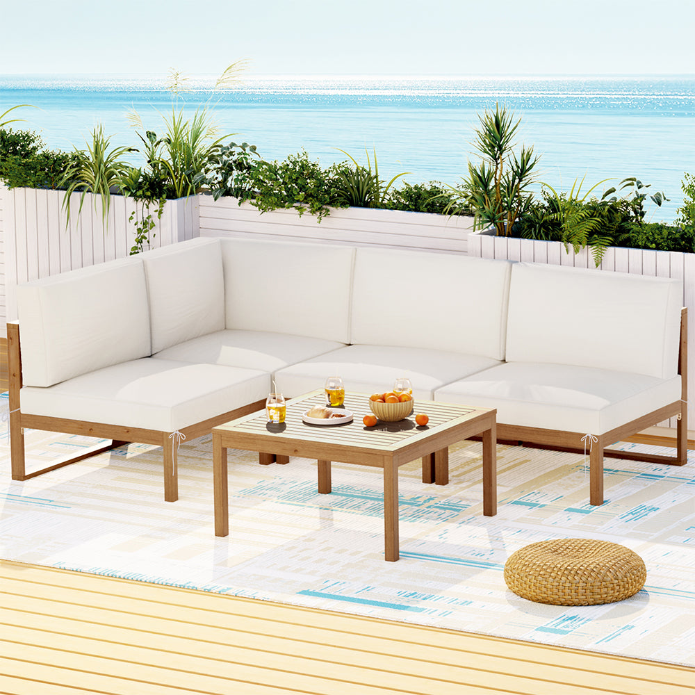 4-Seater Outdoor Sofa Set Wooden Lounge Setting 5PCS-7