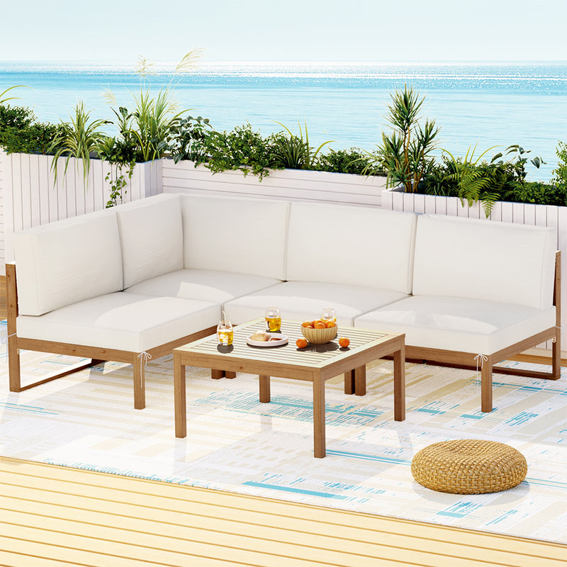 4-Seater Outdoor Sofa Set Wooden Lounge Setting 5PCS-7