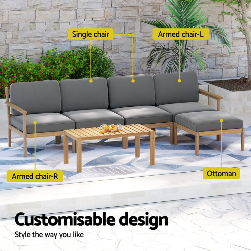 5-Seater Outdoor Sofa Set Wooden Lounge Setting 6PCS-4
