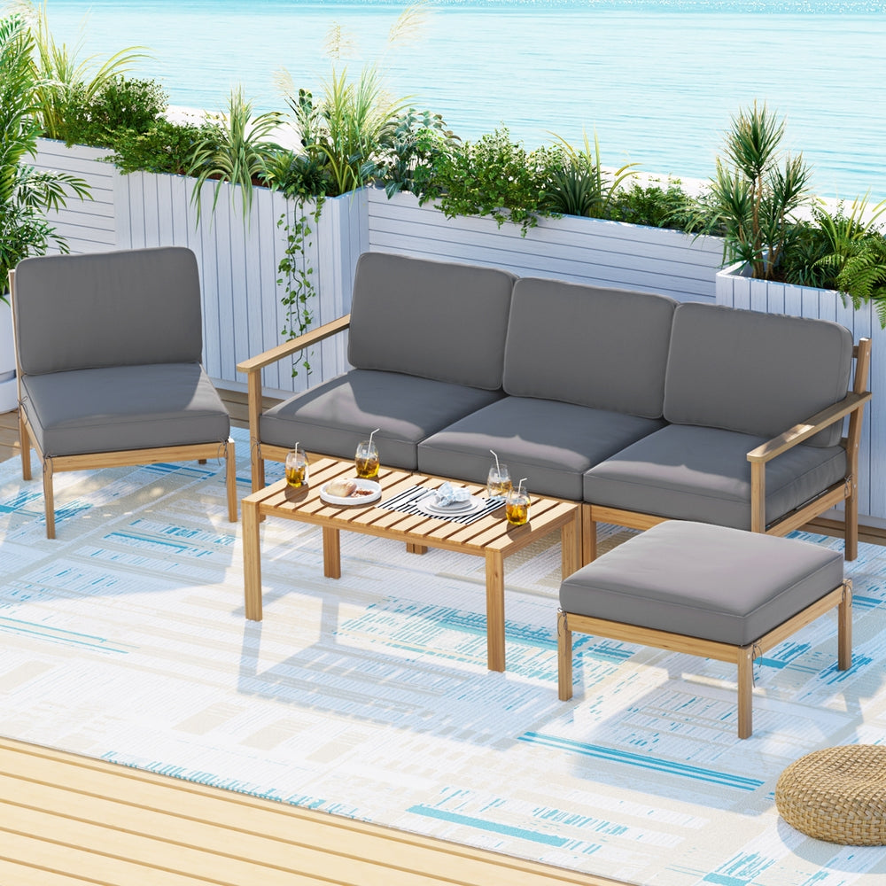 5-Seater Outdoor Sofa Set Wooden Lounge Setting 6PCS-7