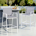 2PC Outdoor Steel Bar Stools with Textilene Seats for Patio and Garden - White