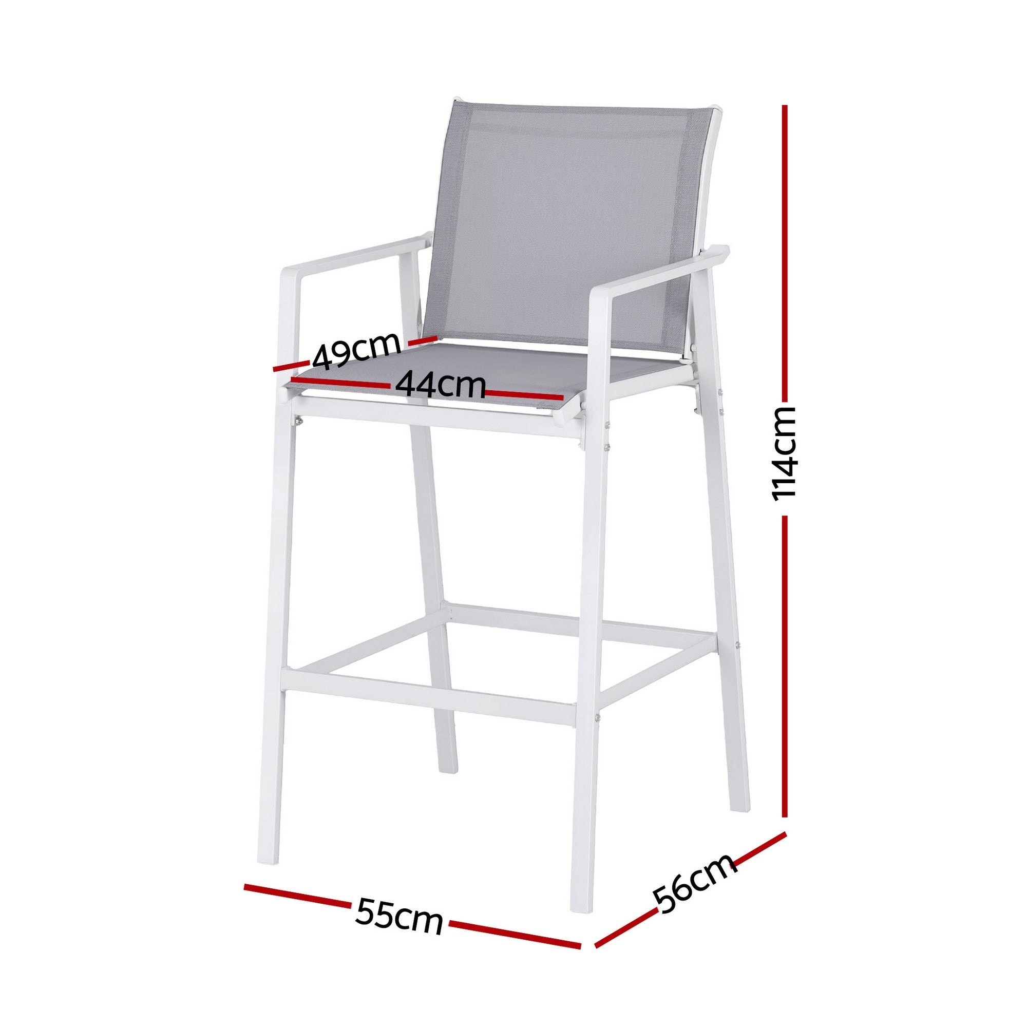 2PC Outdoor Bar Stools Dining Chairs Patio Furniture Garden Steel Textilene White