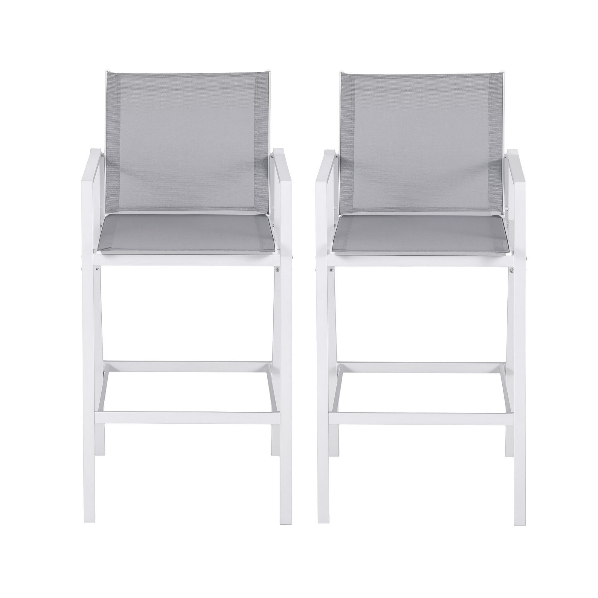 2PC Outdoor Steel Bar Stools with Textilene Seats for Patio and Garden - White