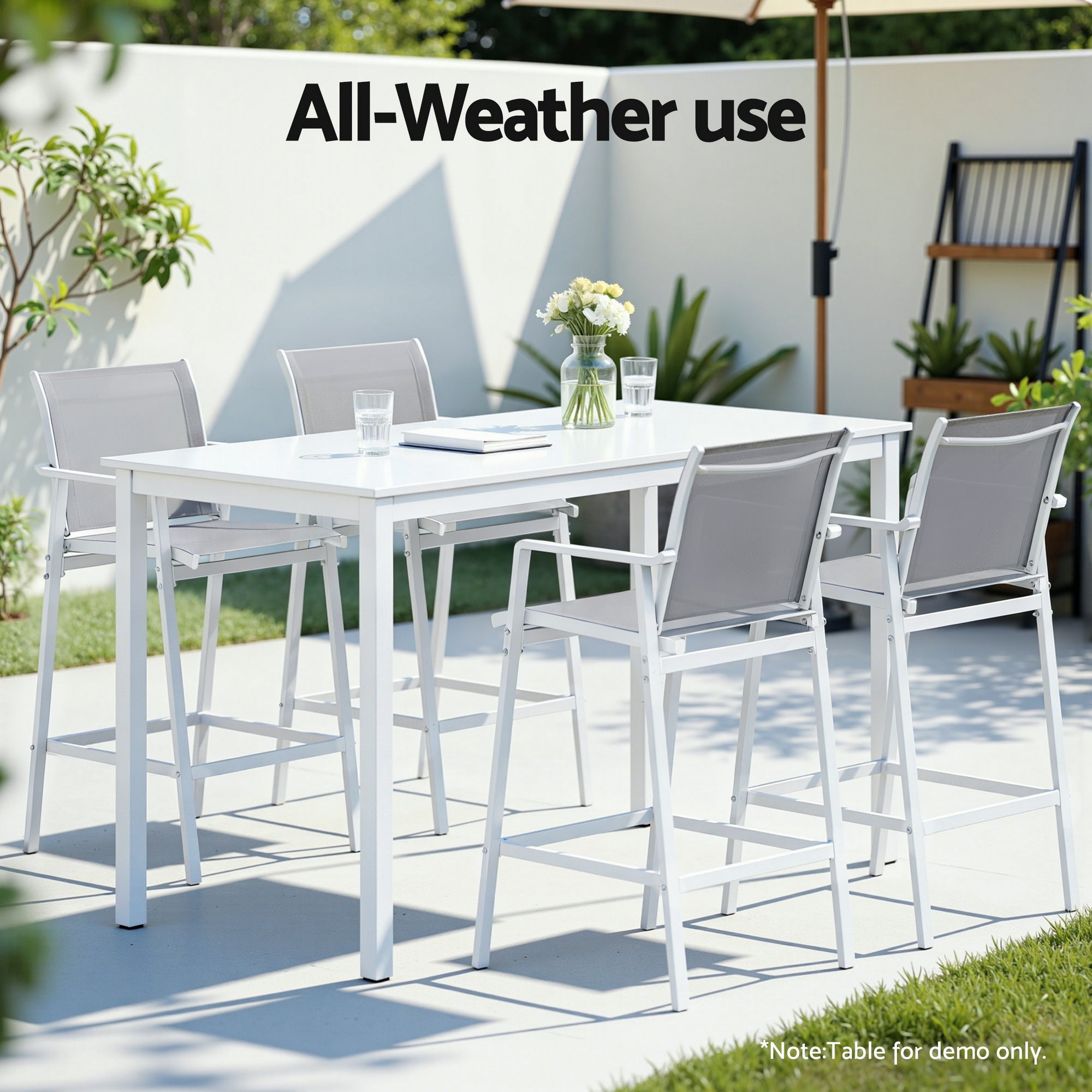 2PC Outdoor Steel Bar Stools with Textilene Seats for Patio and Garden - White