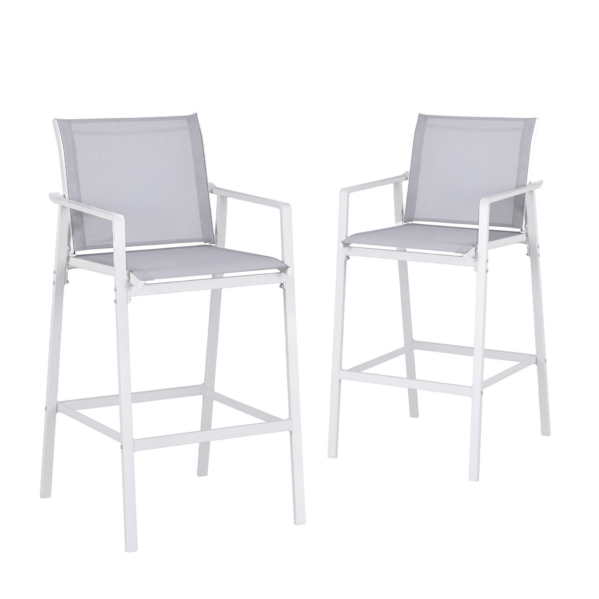 2PC Outdoor Steel Bar Stools with Textilene Seats for Patio and Garden - White