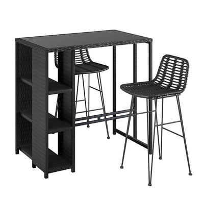 Outdoor Bar Set – Wicker Table & 2 Bar Stools, Black, Weather-Resistant
