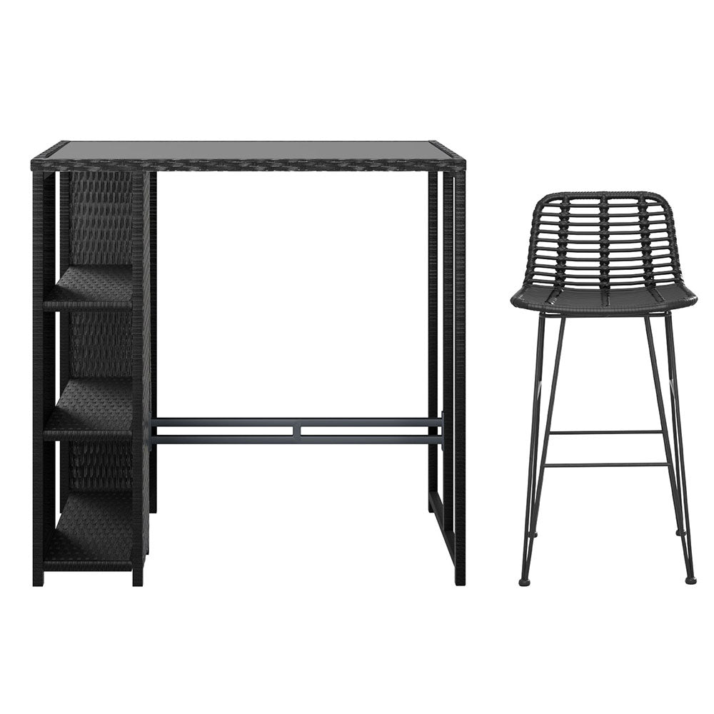 Outdoor Bar Set – Wicker Table & 2 Bar Stools, Black, Weather-Resistant