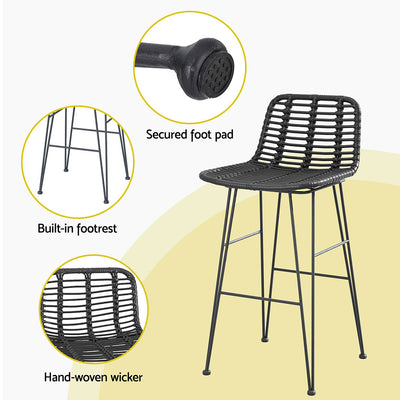 Outdoor Bar Set – Wicker Table & 2 Bar Stools, Black, Weather-Resistant
