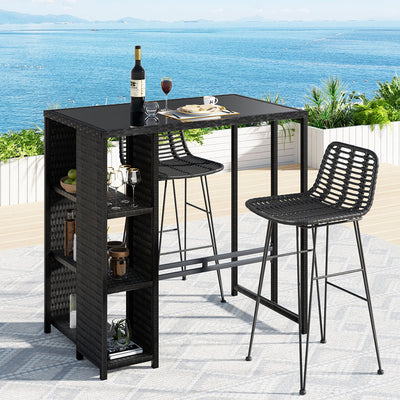 Outdoor Bar Set – Wicker Table & 2 Bar Stools, Black, Weather-Resistant