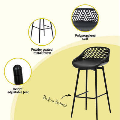 3PC Outdoor Bar Set Stools Dining Chairs Table Patio Furniture Bistro Set Black with polypropylene seat and powder-coated metal frame