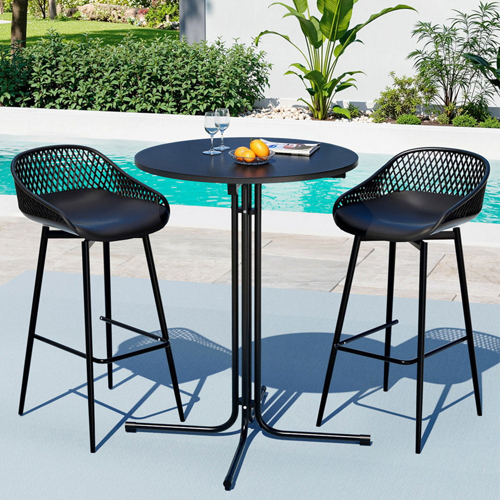 3PC Outdoor Bar Set Stools Dining Chairs Table Patio Furniture Bistro Set Black