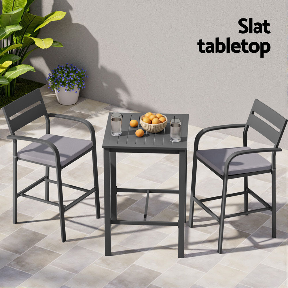 3Pcs Outdoor Bar Set Stools Dining Chairs Table Patio Aluminium Bistro Set Black