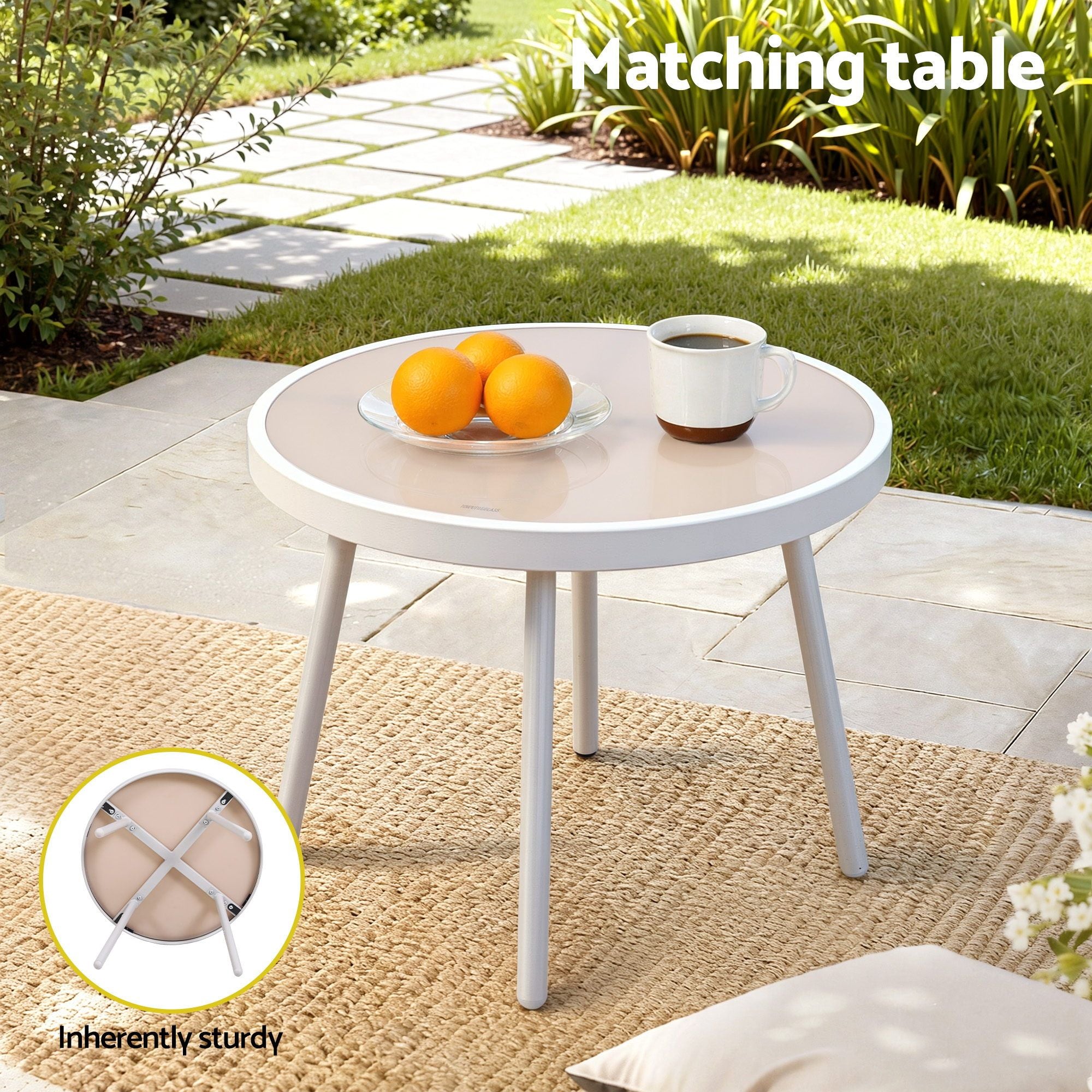 3PC Outdoor Steel Bistro Set with Table and Chairs - Khaki
