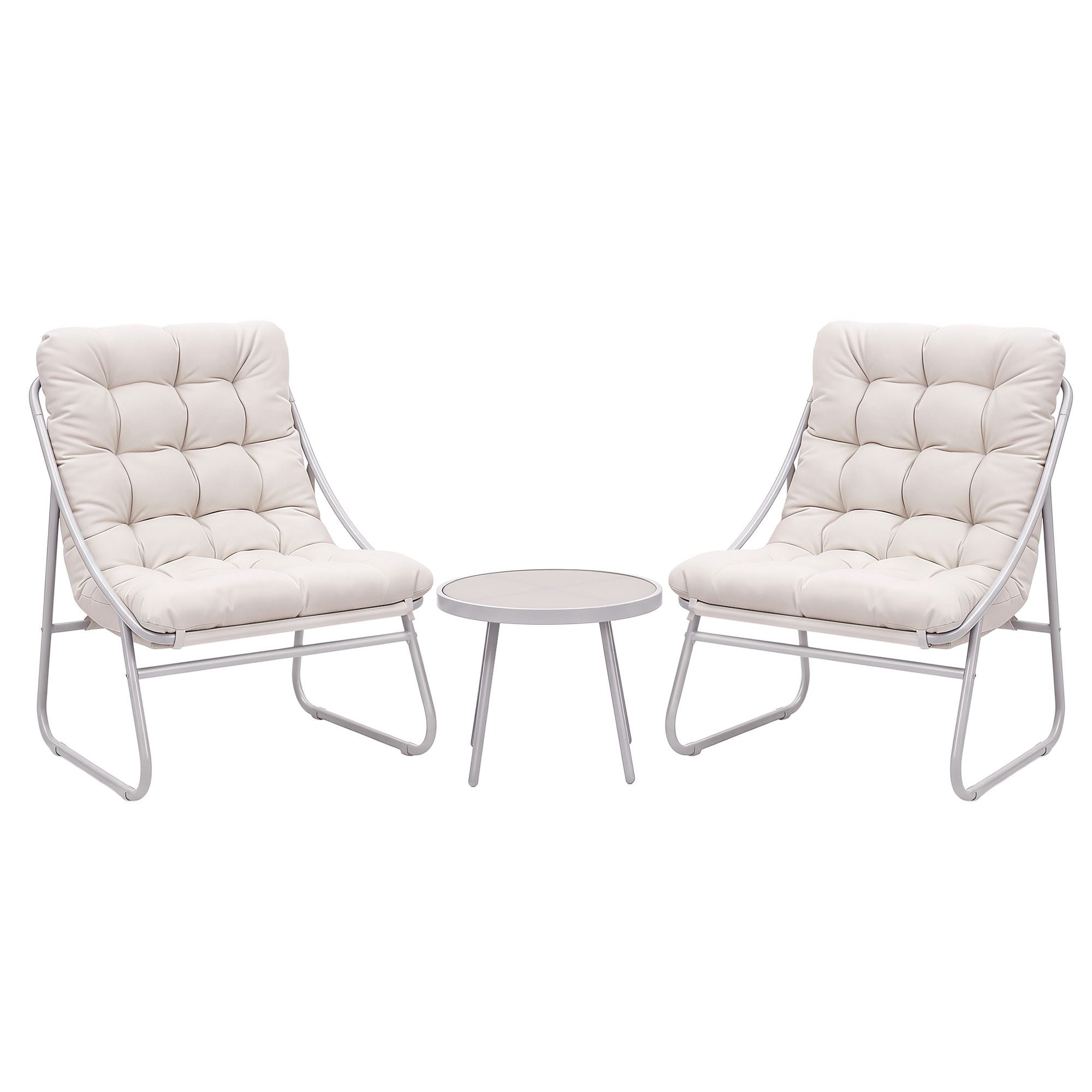3PC Outdoor Steel Bistro Set with Table and Chairs - Khaki