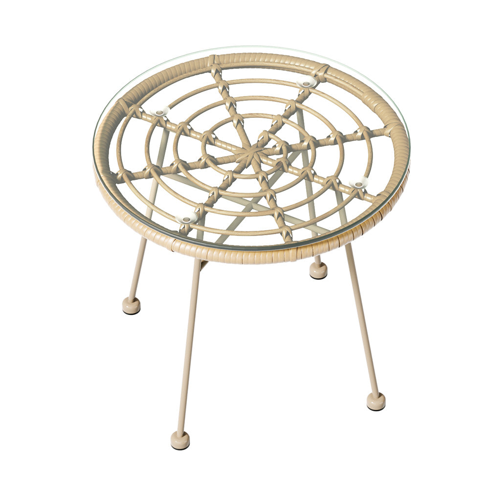 3PC Outdoor Bistro Set Patio Furniture Rope Setting Chairs Table Beige-3