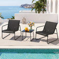 3 Piece Outdoor Bistro Set with Textilene Chairs and Glass Table - Black