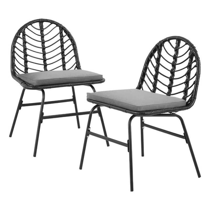 Set of 2 Outdoor Wicker Dining Chairs – Black, Weather-Resistant-2