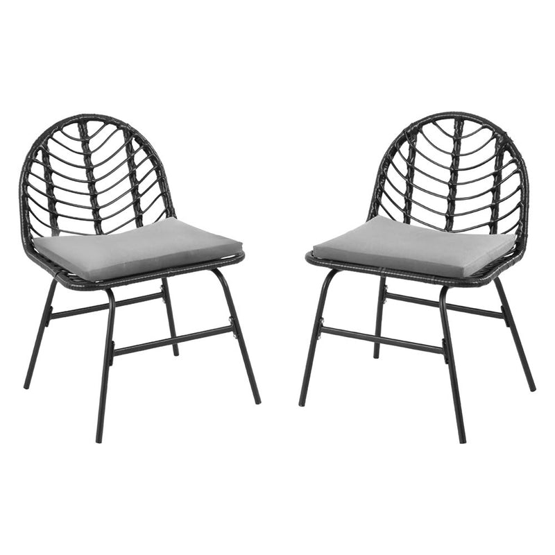 Set of 2 Outdoor Wicker Dining Chairs – Black, Weather-Resistant-4