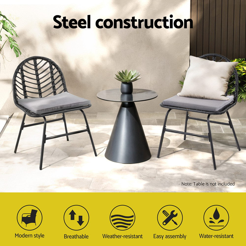 Set of 2 Outdoor Wicker Dining Chairs – Black, Weather-Resistant