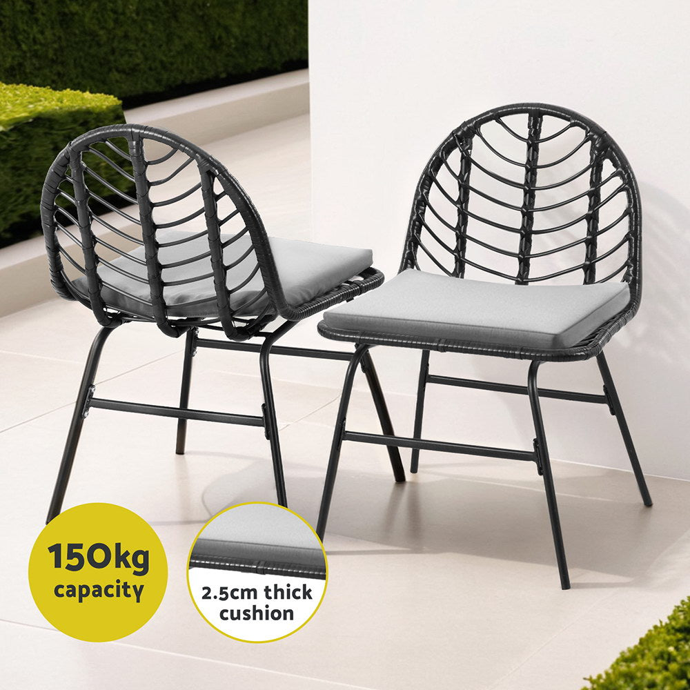 Set of 2 Outdoor Wicker Dining Chairs – Black, Weather-Resistant