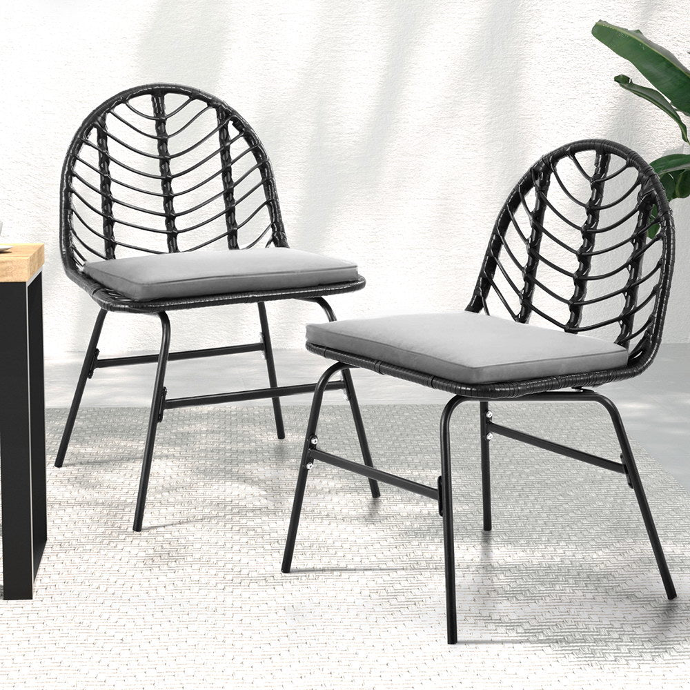 Set of 2 Outdoor Wicker Dining Chairs – Black, Weather-Resistant-1