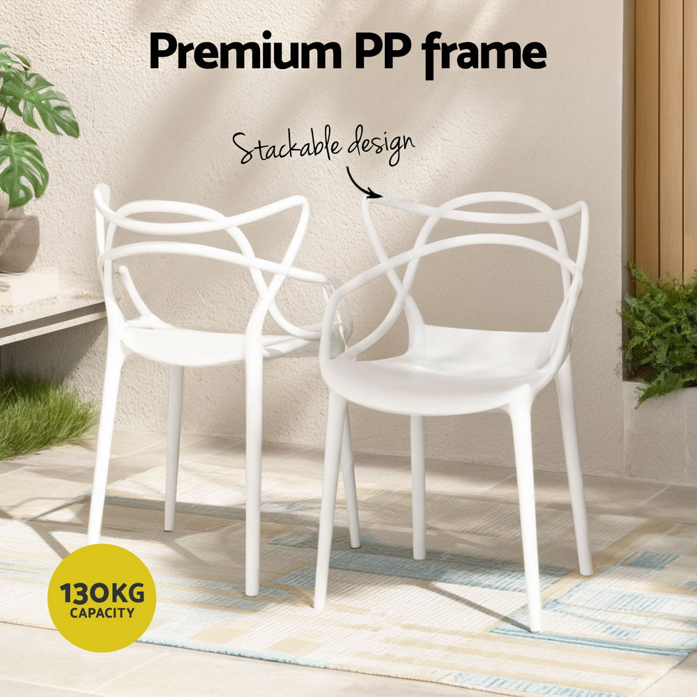 Set of 4 Stackable Outdoor Dining Chairs - White